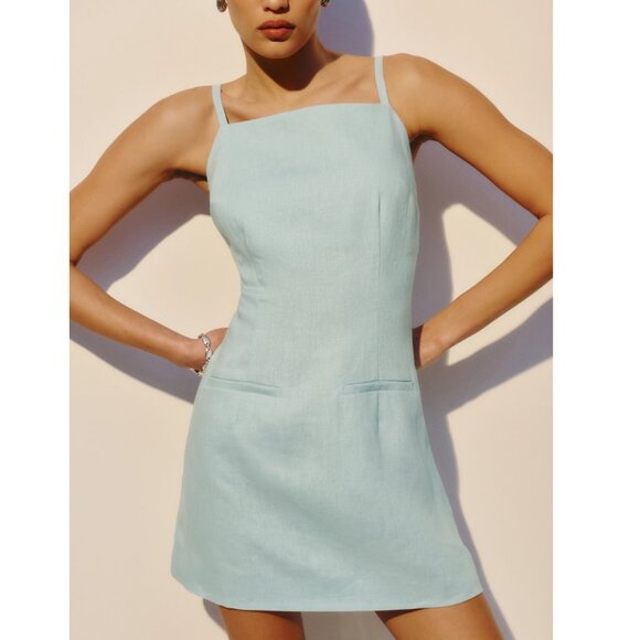 Reformation Phillipa Linen Dress in Aquamarine - Picture 3 of 7
